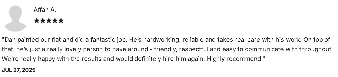 Client review screenshot from Affan A.